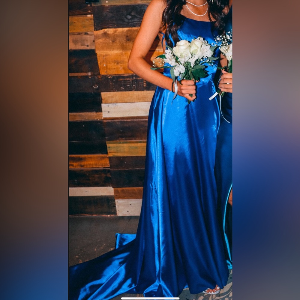 Royal blue satin prom dress
